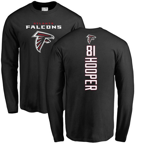 Atlanta Falcons Men Black Austin Hooper Backer NFL Football #81 Long Sleeve T Shirt->atlanta falcons->NFL Jersey
